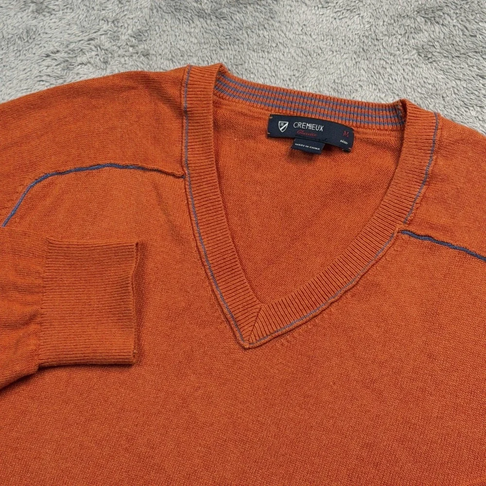 Cremieux Classics Mens Orange Cotton Cashmere V-Neck Sweater Size Medium